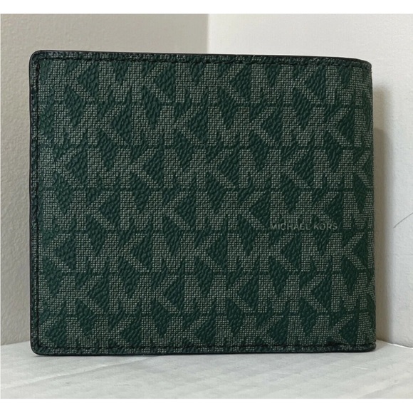 New Michael Kors Cooper Men's Billfold Wallet Olive / Army Green multi - Picture 3 of 5
